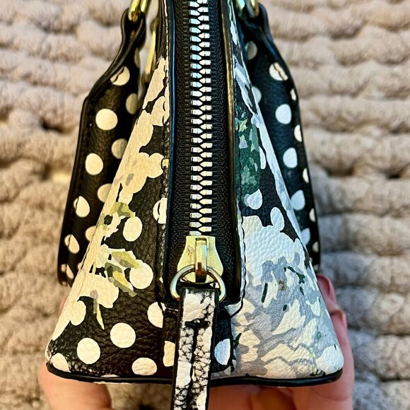 Betsy Johnson Black, White & Grey Floral Polka Dot Print Handbag - Picture 16 of 16